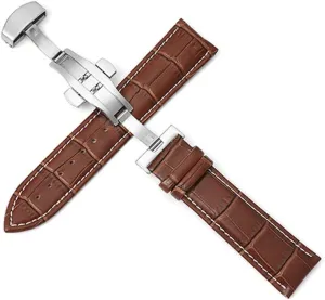 Leather Watchbands Universal Watch Buckle Band Steel Buckle Strap Watch(Black,20mm)