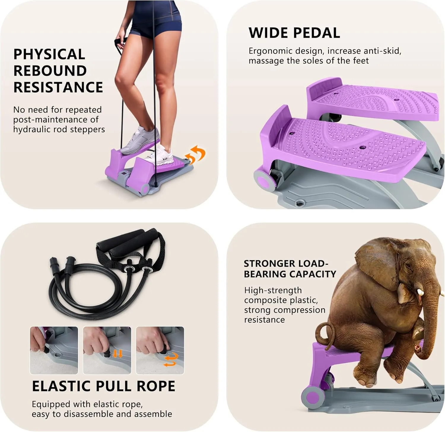 leikefitness Premium Portable Twist Stair Stepper Adjustable Resistance, Twisting Step Fitness Machine with Bands and LCD Monitor