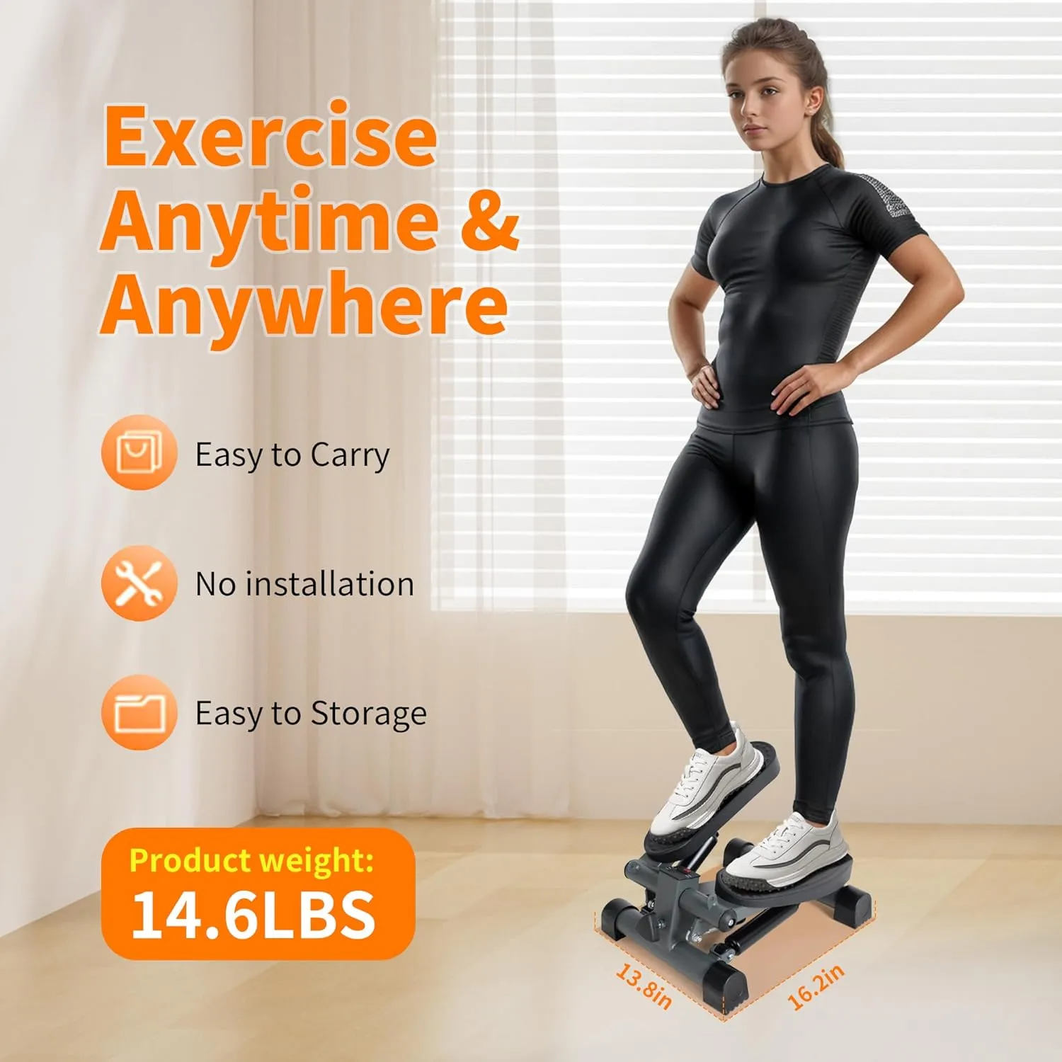 leikefitness Premium Portable Twist Stair Stepper Adjustable Resistance, Twisting Step Fitness Machine with Bands and LCD Monitor