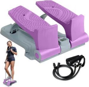 leikefitness Premium Portable Twist Stair Stepper Adjustable Resistance, Twisting Step Fitness Machine with Bands and LCD Monitor