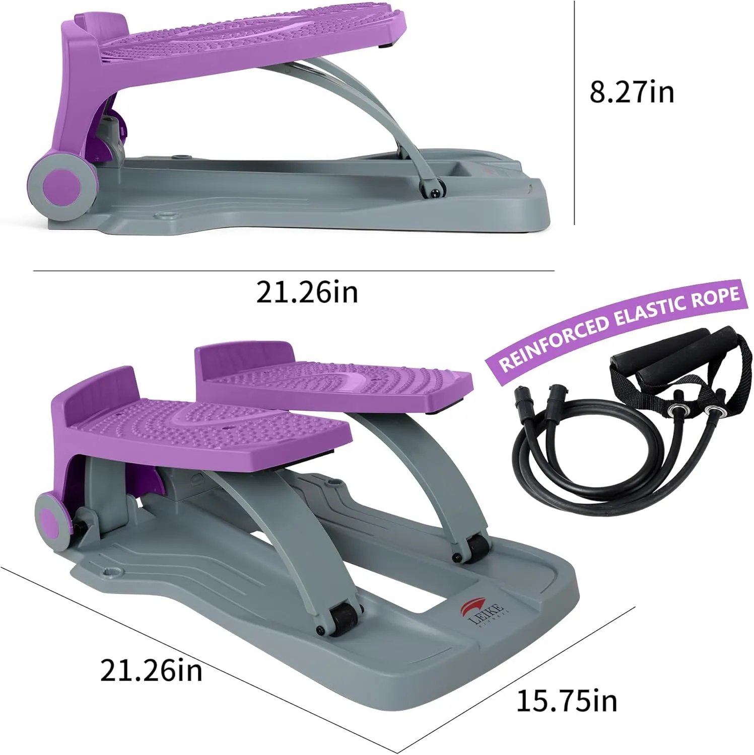 leikefitness Premium Portable Twist Stair Stepper Adjustable Resistance, Twisting Step Fitness Machine with Bands and LCD Monitor