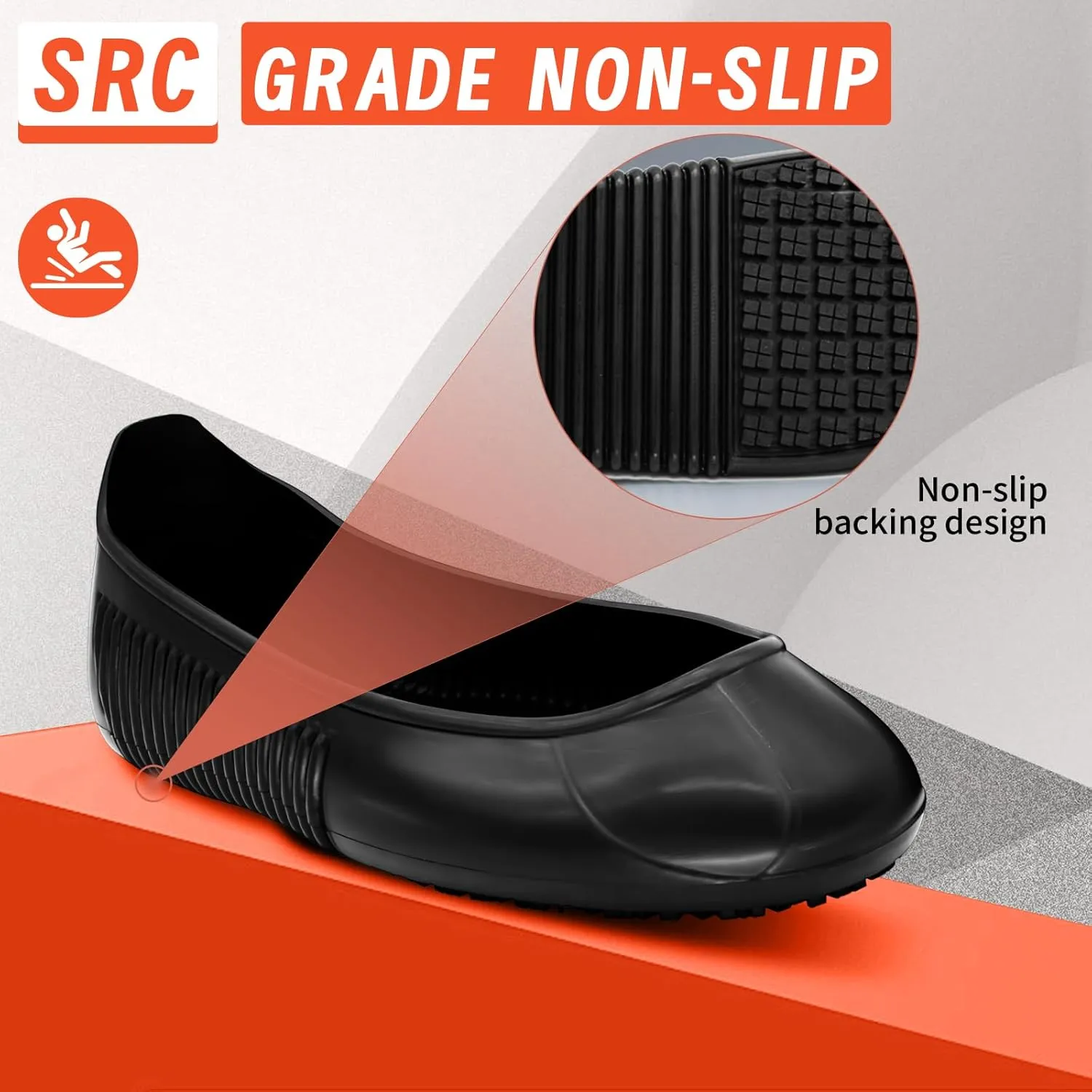 LG01 Crews Crew Guard Fuel oil Resistant (FO) Shoe Covers- CE/ASTM Anti-slip & Waterproof Rubber Overshoes for Work, Non-Slip Safety Protectors for Kitchen/Medical/Industry (Black, L（US7.5-10）)