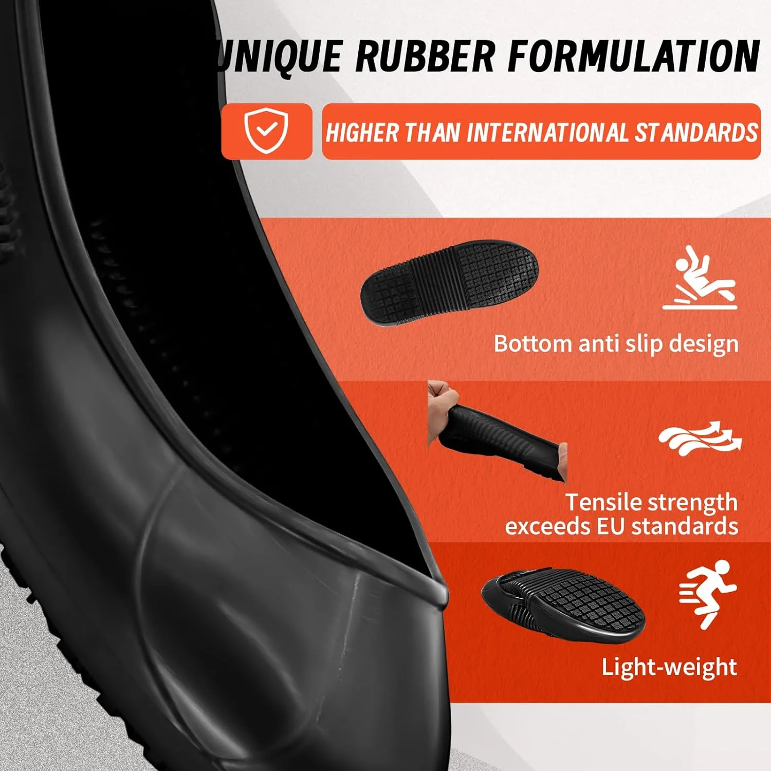 LG01 Crews Crew Guard Fuel oil Resistant (FO) Shoe Covers- CE/ASTM Anti-slip & Waterproof Rubber Overshoes for Work, Non-Slip Safety Protectors for Kitchen/Medical/Industry (Black, L（US7.5-10）)