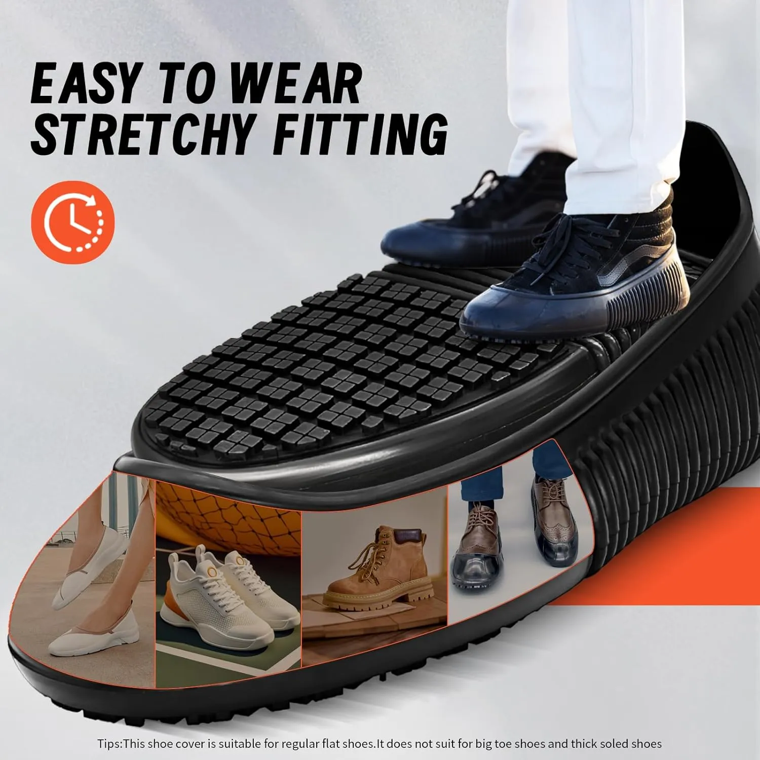 LG01 Crews Crew Guard Fuel oil Resistant (FO) Shoe Covers- CE/ASTM Anti-slip & Waterproof Rubber Overshoes for Work, Non-Slip Safety Protectors for Kitchen/Medical/Industry (Black, L（US7.5-10）)