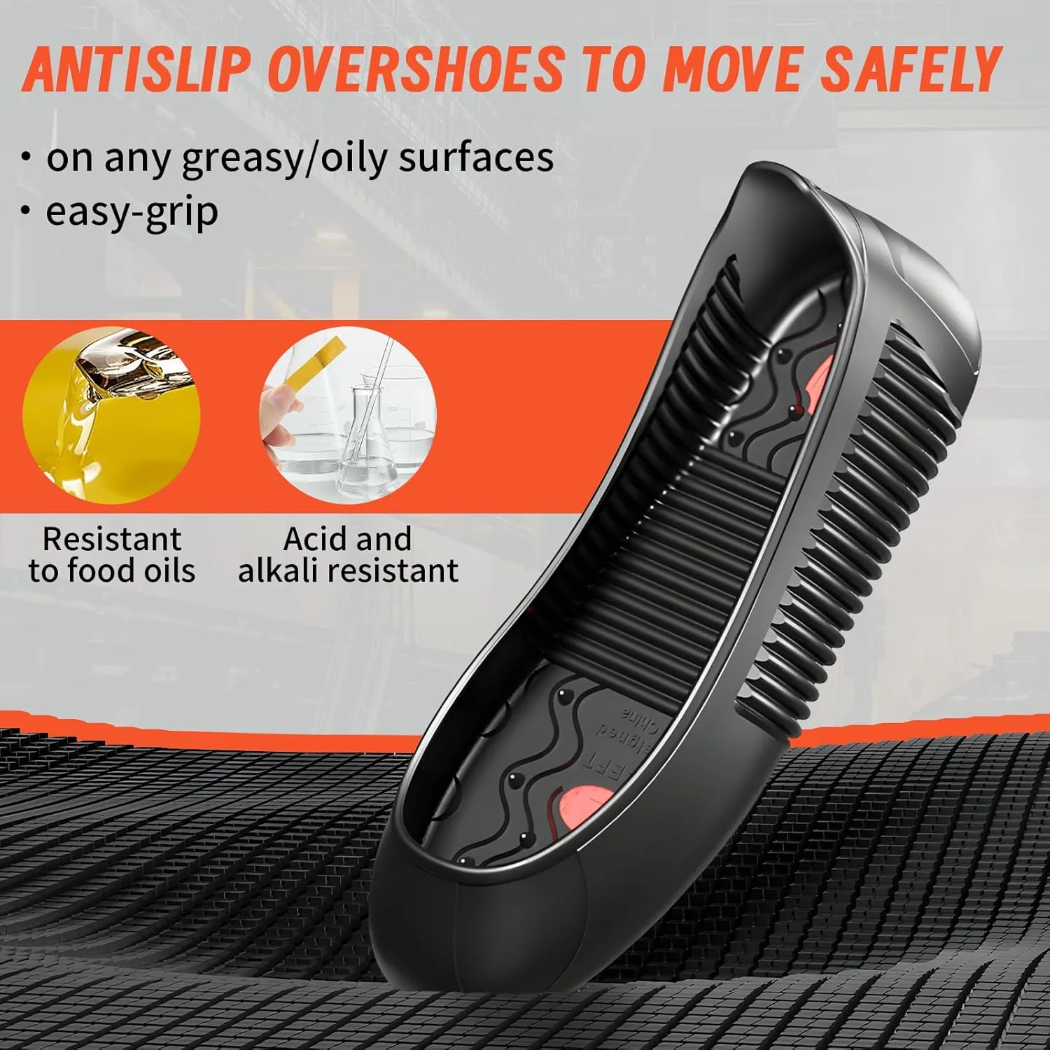 LG01 Crews Crew Guard Fuel oil Resistant (FO) Shoe Covers- CE/ASTM Anti-slip & Waterproof Rubber Overshoes for Work, Non-Slip Safety Protectors for Kitchen/Medical/Industry (Black, L（US7.5-10）)