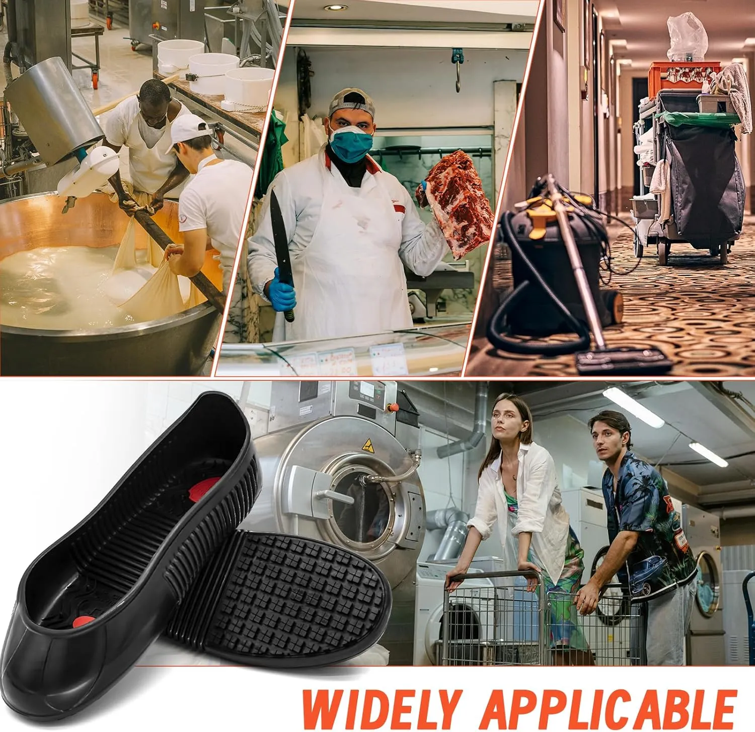 LG01 Crews Crew Guard Fuel oil Resistant (FO) Shoe Covers- CE/ASTM Anti-slip & Waterproof Rubber Overshoes for Work, Non-Slip Safety Protectors for Kitchen/Medical/Industry (Black, L（US7.5-10）)