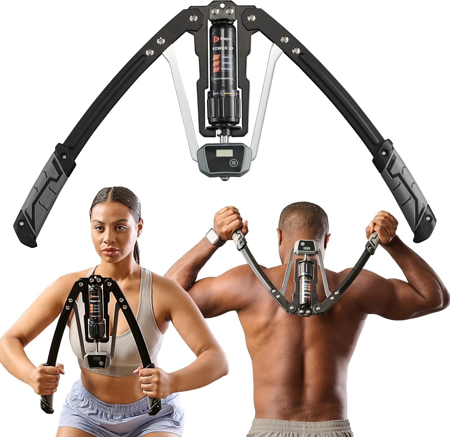 Lifepro Hydraulic Power Chest Expander and Arm Twister Trainer Exerciser - Adjustable 22-440lb Resistance, Smart Rep Counter - Home Gym Workout Equipment for Upper Body Strength Training