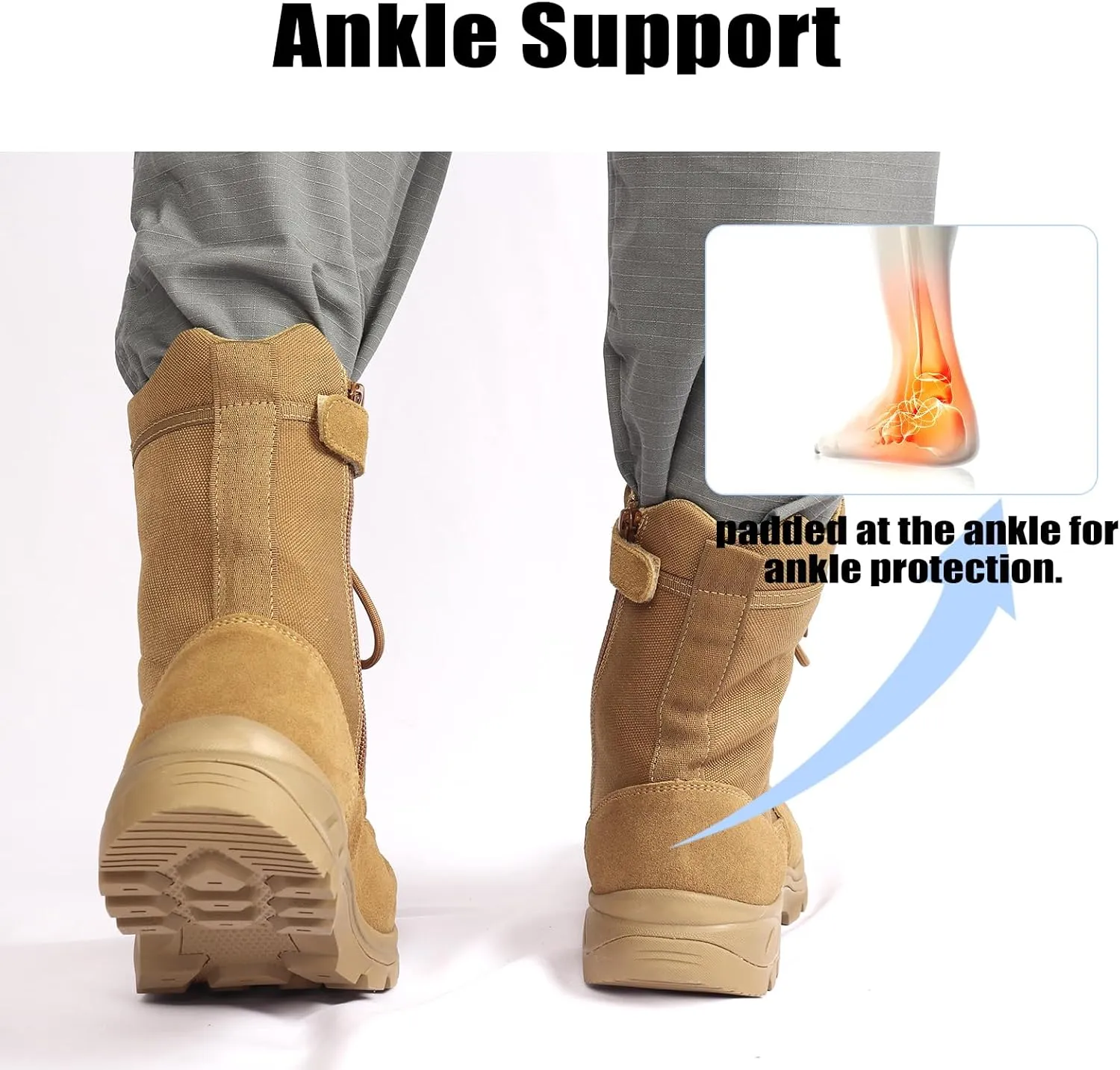 Lightweight Military Tactical Boots for Men Durable YKK Side Zipper Police Army Combat Jungle Breathable Comfortable Duty Boots