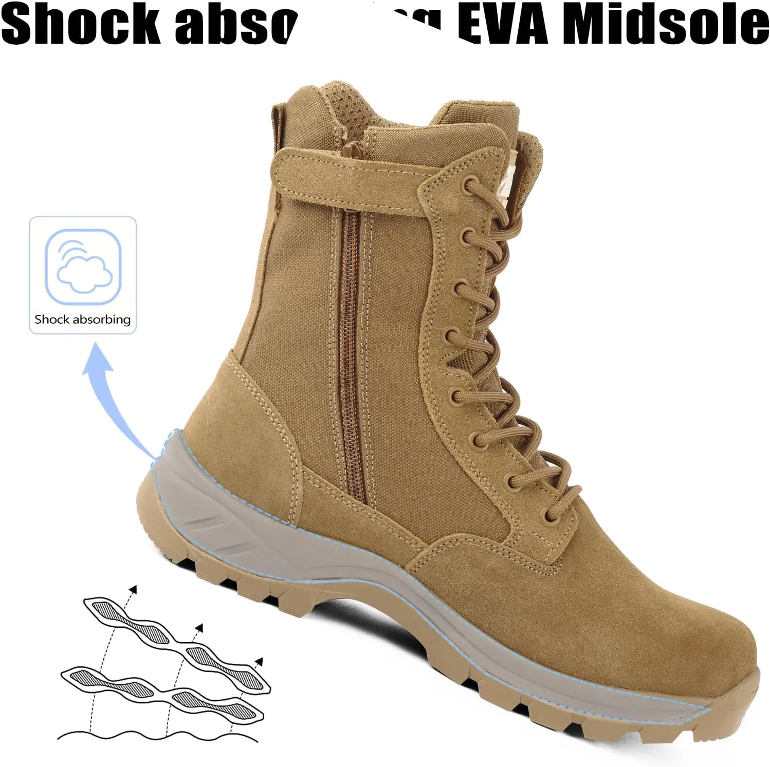 Lightweight Military Tactical Boots for Men Durable YKK Side Zipper Police Army Combat Jungle Breathable Comfortable Duty Boots