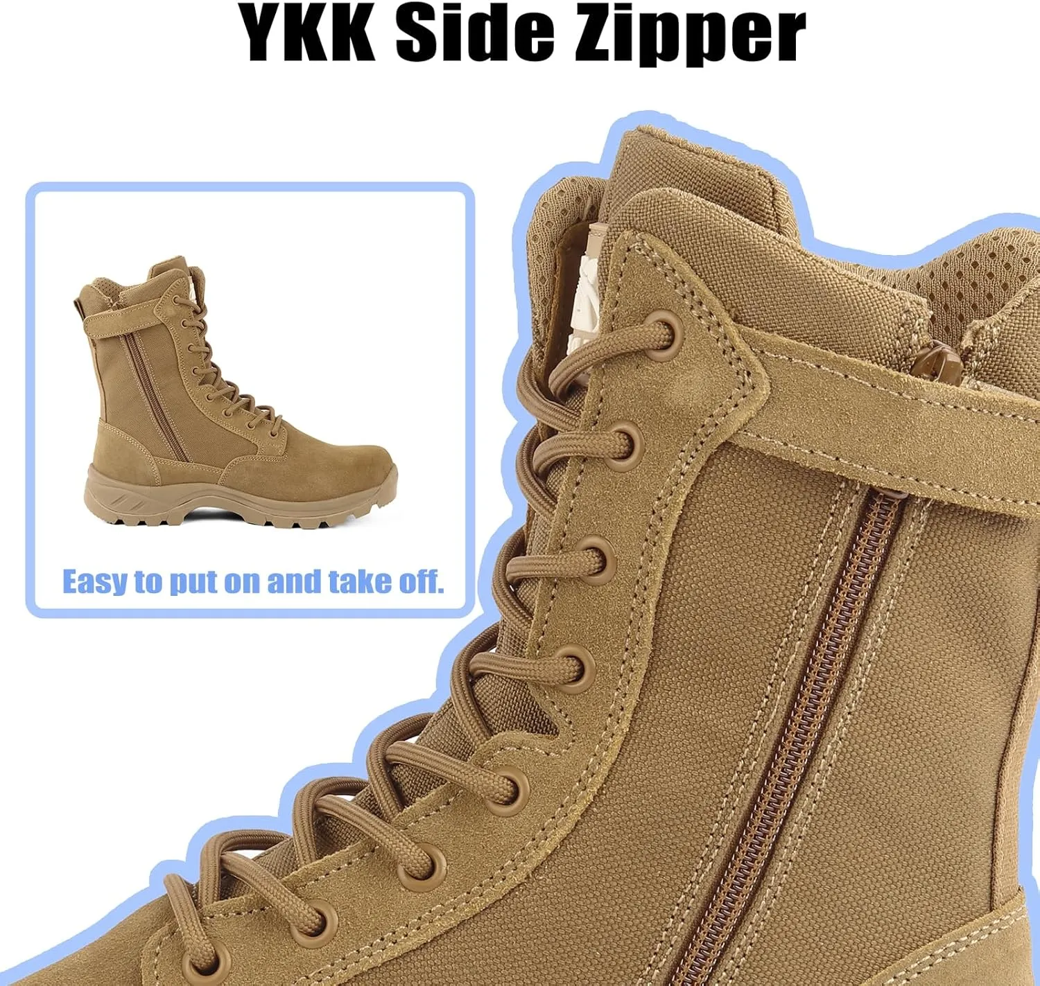 Lightweight Military Tactical Boots for Men Durable YKK Side Zipper Police Army Combat Jungle Breathable Comfortable Duty Boots