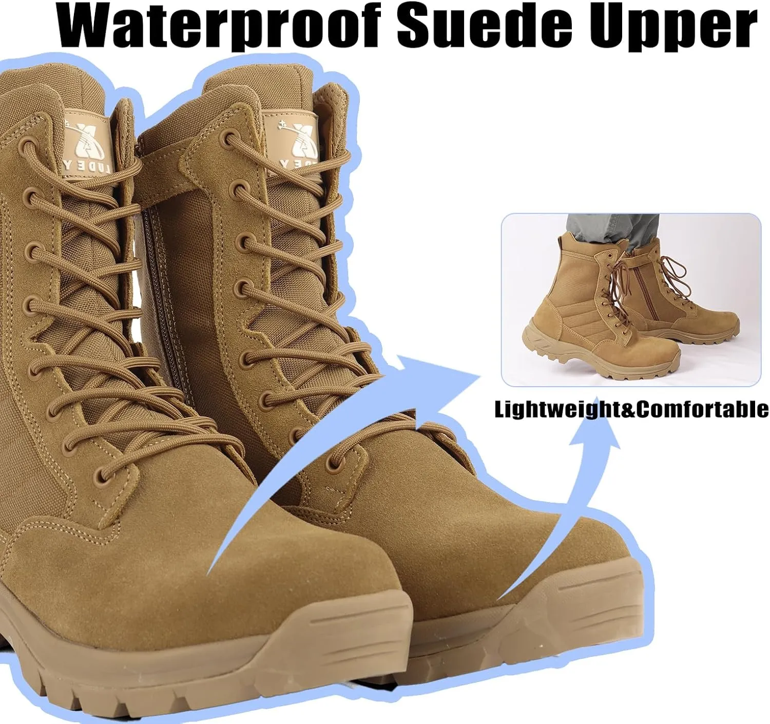 Lightweight Military Tactical Boots for Men Durable YKK Side Zipper Police Army Combat Jungle Breathable Comfortable Duty Boots