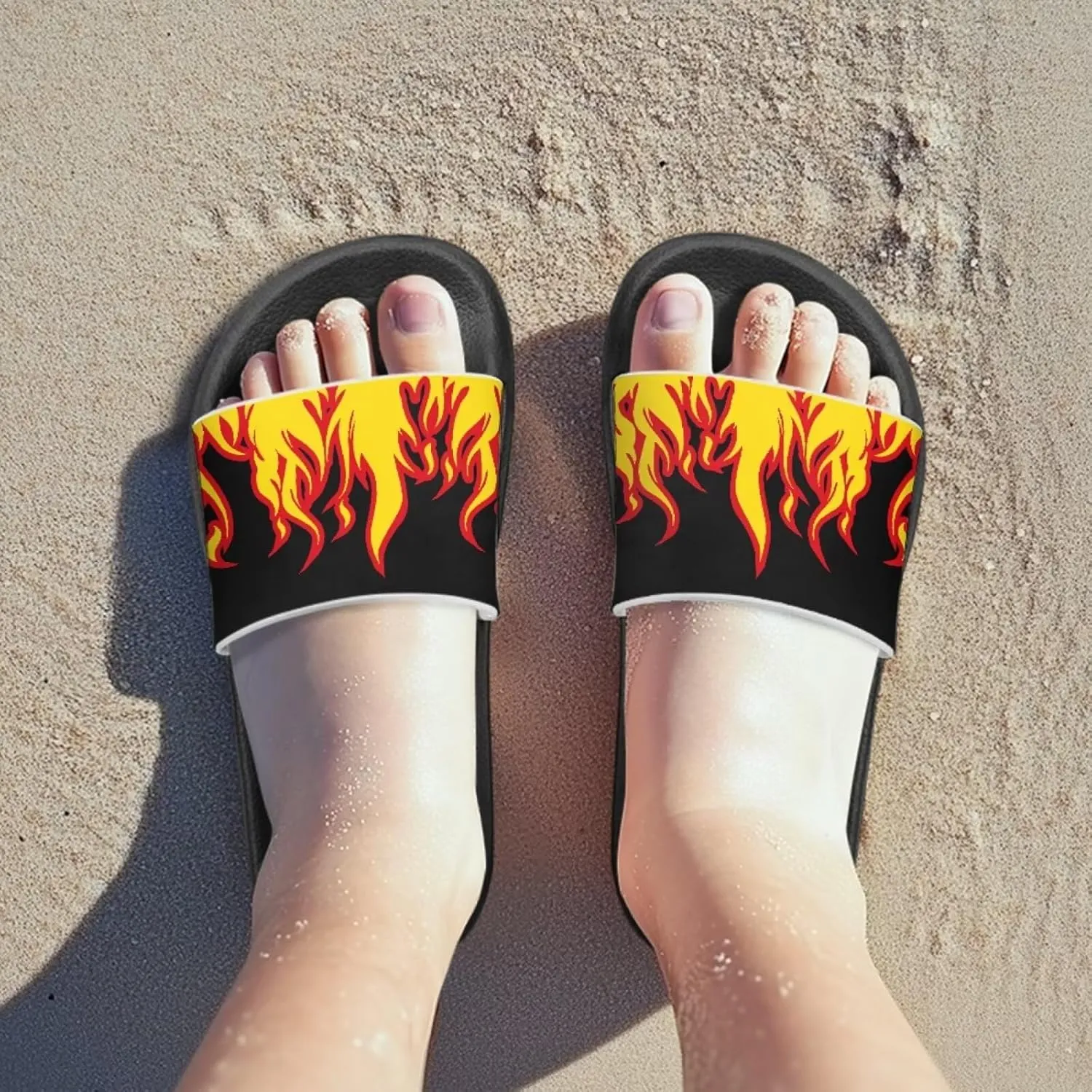 Lightweight Shower Slippers Flame Print Kids Sandals Boys Girls Suitable for Indoor Play Fashioned Outdoor