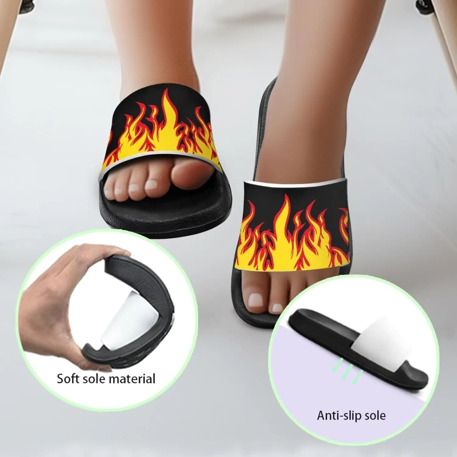 Lightweight Shower Slippers Flame Print Kids Sandals Boys Girls Suitable for Indoor Play Fashioned Outdoor