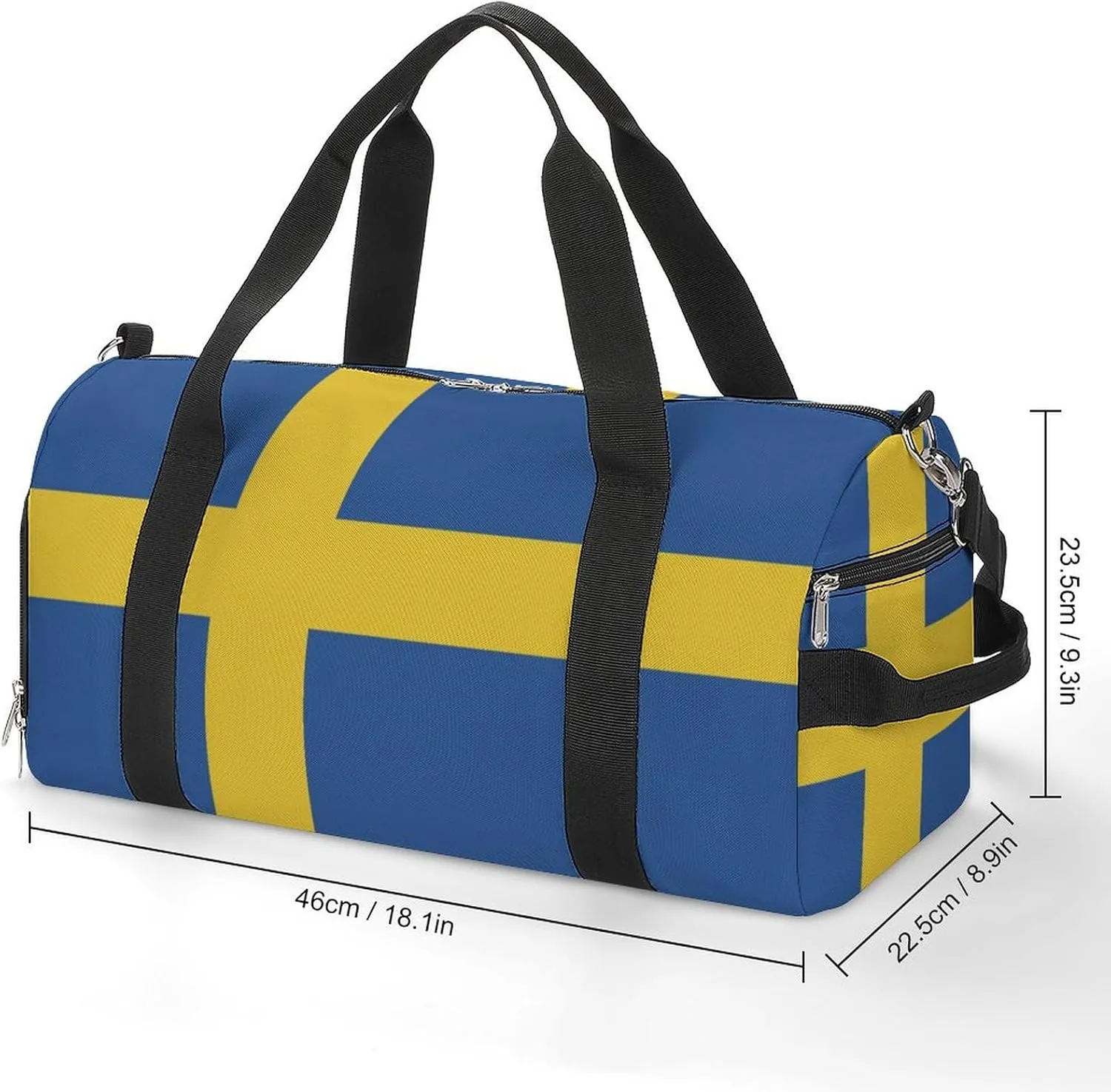 Lightweight Swedish Flag Sports Duffel Bag for Men Women Shoe Compartment