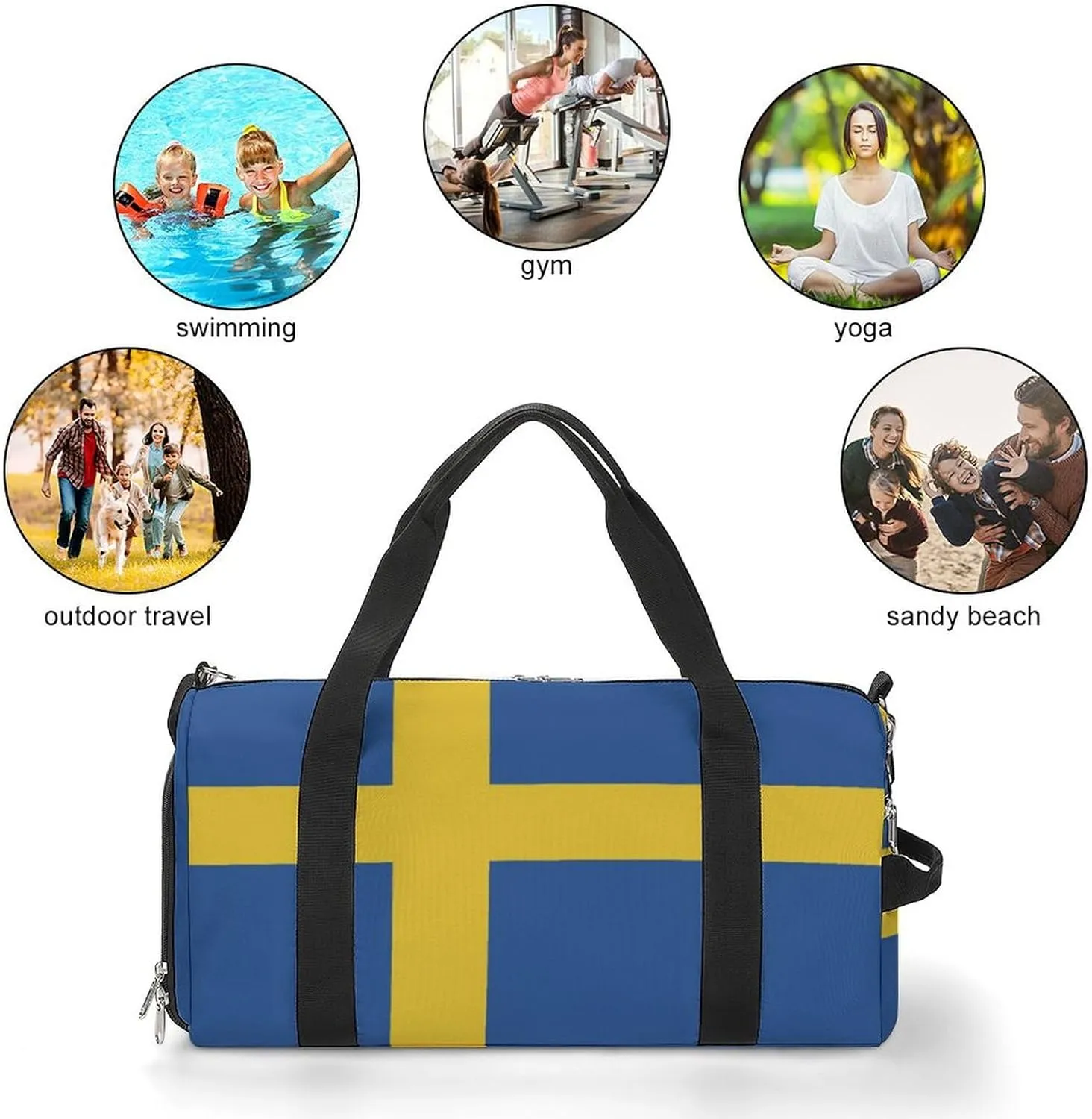 Lightweight Swedish Flag Sports Duffel Bag for Men Women Shoe Compartment