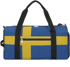Lightweight Swedish Flag Sports Duffel Bag for Men Women Shoe Compartment