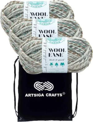 Lion Brand Wool Ease Thick & Quick Seaglass 640-542 (3-Skeins - Same Dye Lot) #6 S Bulky Acrylic-Wool Yarn for Crocheting and Knitting with Project Bag