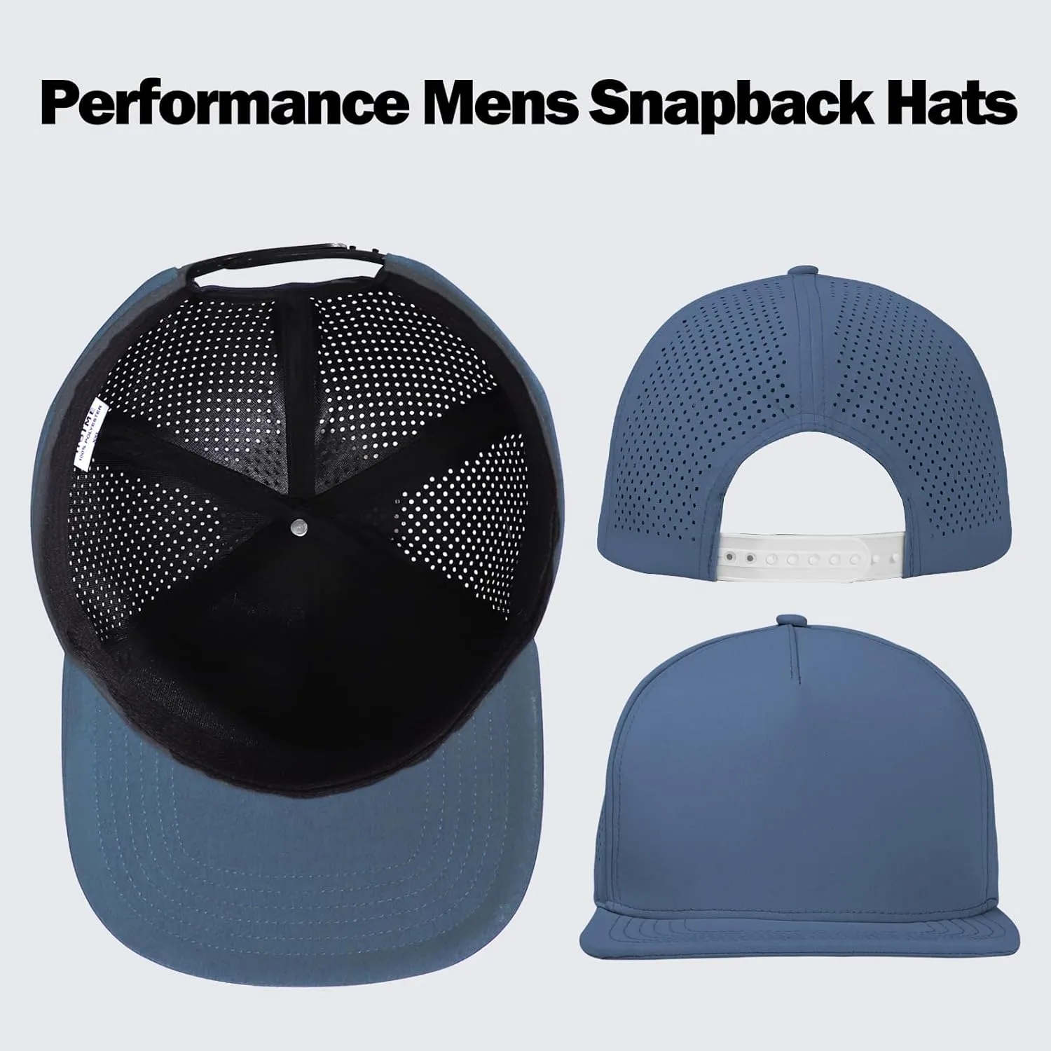 LiuSuper Mens Snapback Hats Flat Brim 5 Panel Hats for Men Performance Quick Dry Laser Perforated Deep Baseball Cap(L/XXL)