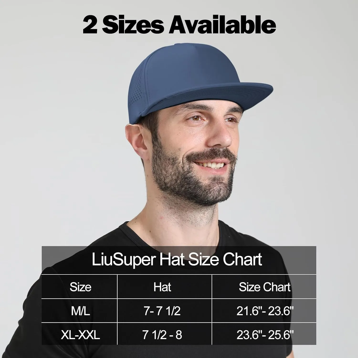 LiuSuper Mens Snapback Hats Flat Brim 5 Panel Hats for Men Performance Quick Dry Laser Perforated Deep Baseball Cap(L/XXL)