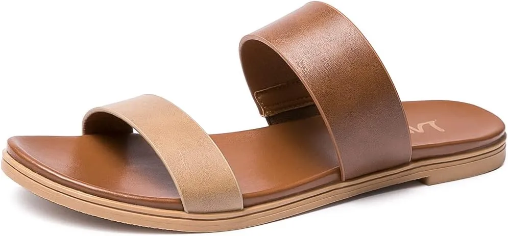 LM Women's Slide Sandals Two Band Slip On Flat Sandals Casual Summer Sandals