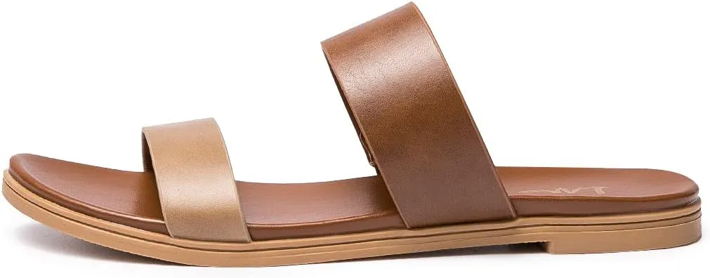 LM Women's Slide Sandals Two Band Slip On Flat Sandals Casual Summer Sandals