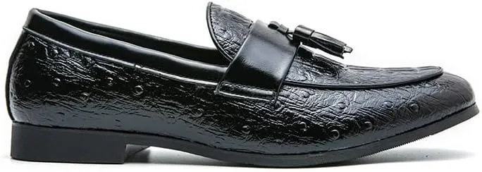 Loafers for Men Burnished Toe Crocodile Print with Tassel Vegan Leather Lightweight Anti-Slip Flat Heel Walking Slip-ons