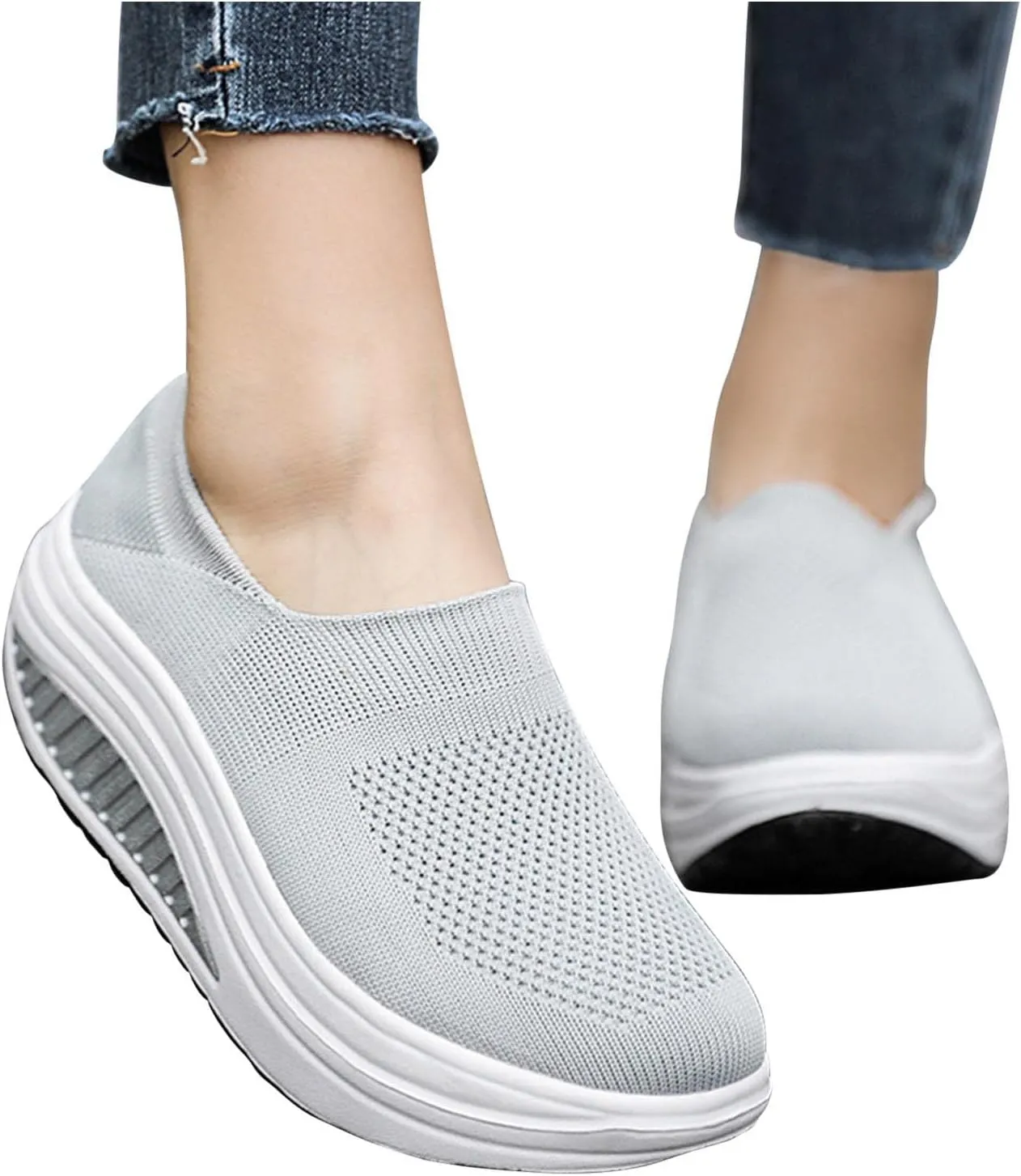 Loafers for Women Comfortable Lightweight Walking Shoes Breathable Knit Casual Sneakers Non-Slip Rocker Walking Shoes