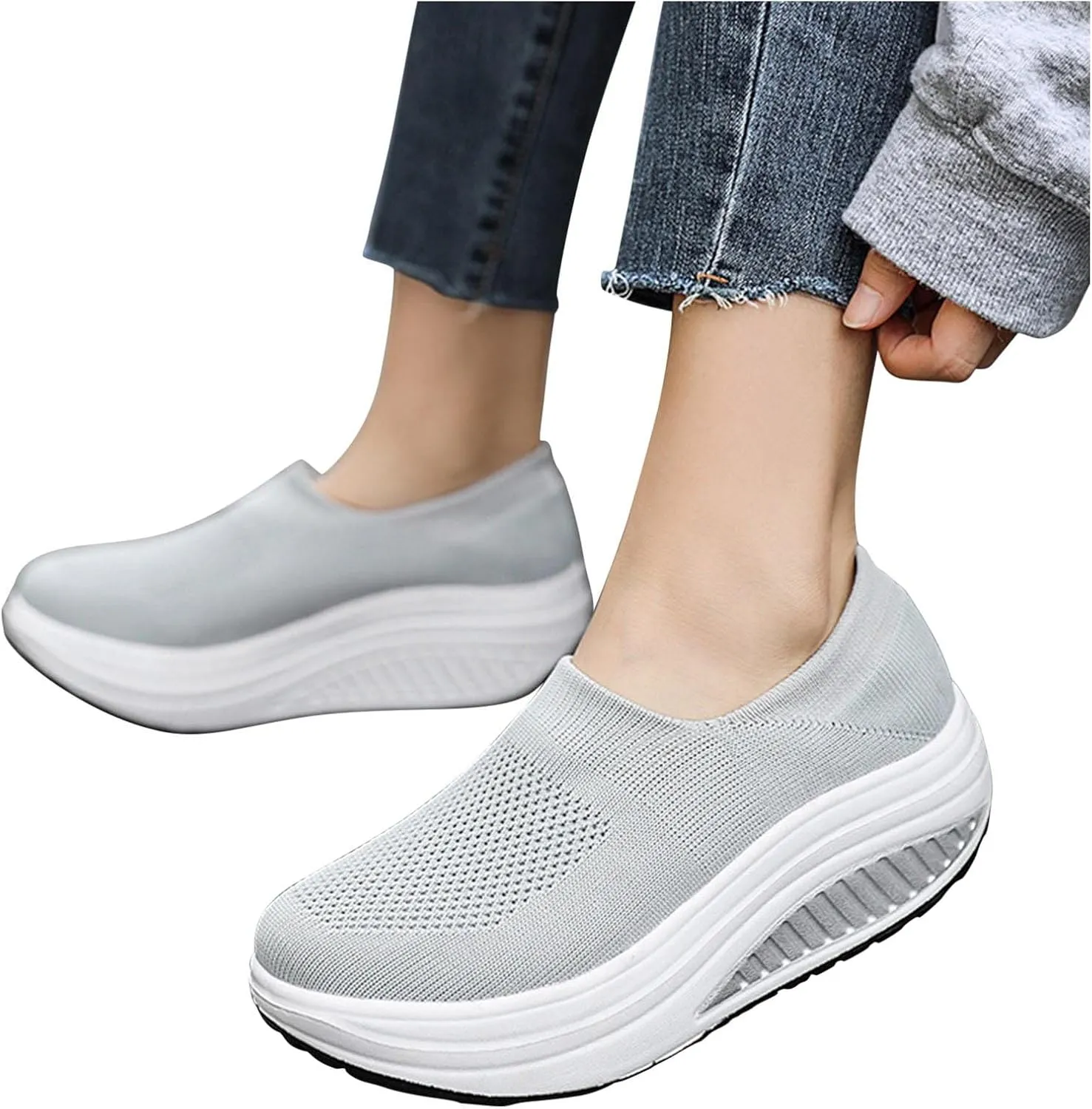 Loafers for Women Comfortable Lightweight Walking Shoes Breathable Knit Casual Sneakers Non-Slip Rocker Walking Shoes