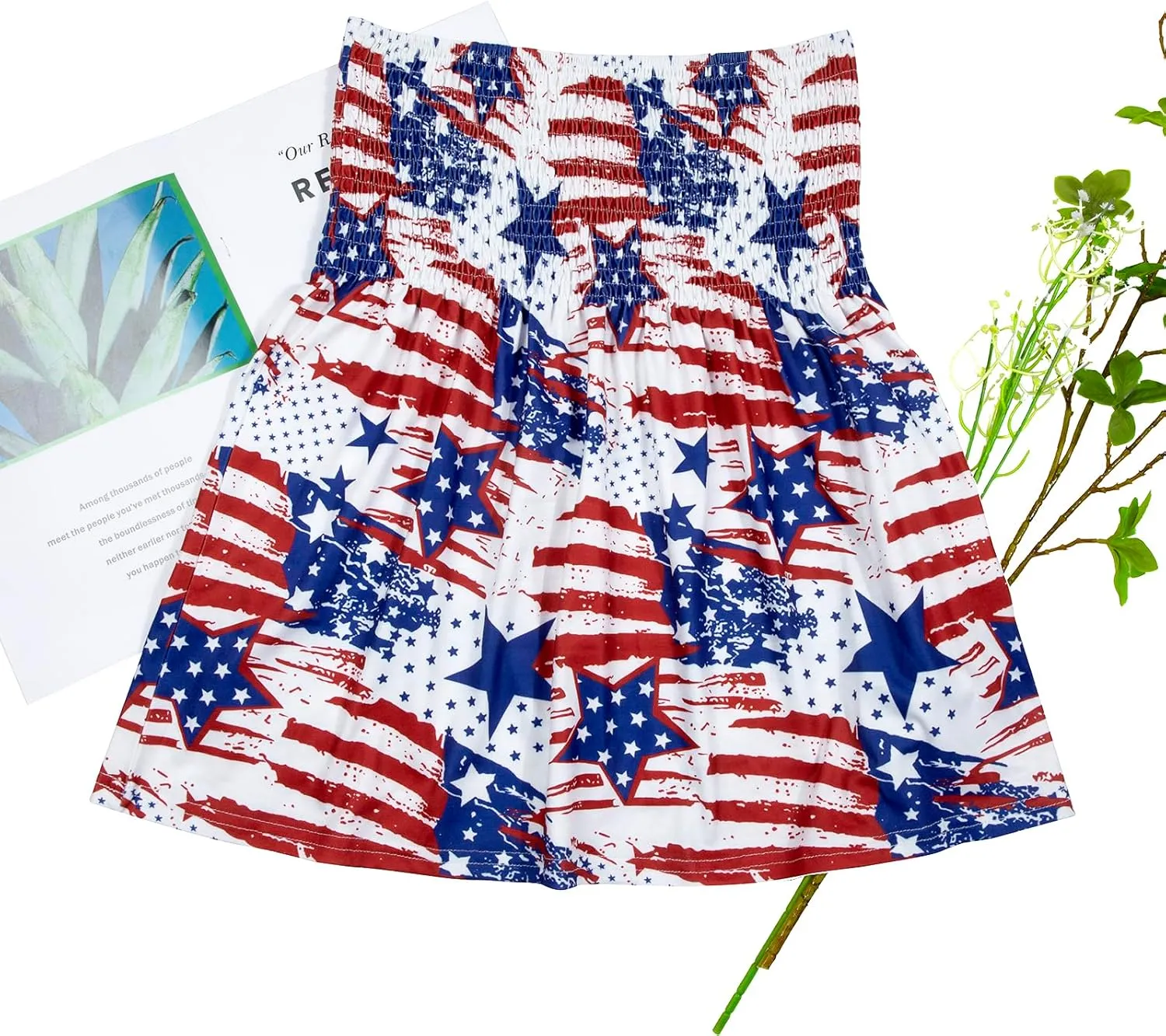 LOTUCY American Flag Strapless Bandeau Tank Women 4th of July Sleeveless Ruffled Tube Patriotic Strapless Smocked Tube Tops