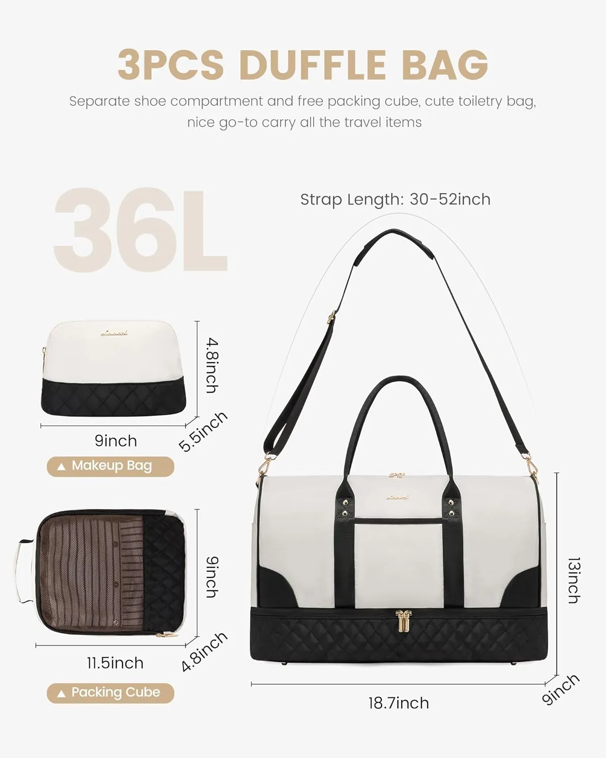 LOVEVOOK Travel Bag,Weekender Bag for Women Travel Duffle Bag with Shoe Compartment,Carry on Overnight Bag with Wet Pocket,Gym Yoga Duffel Bag,Hospital Bags for Labor and Delivery,3 Pcs Set