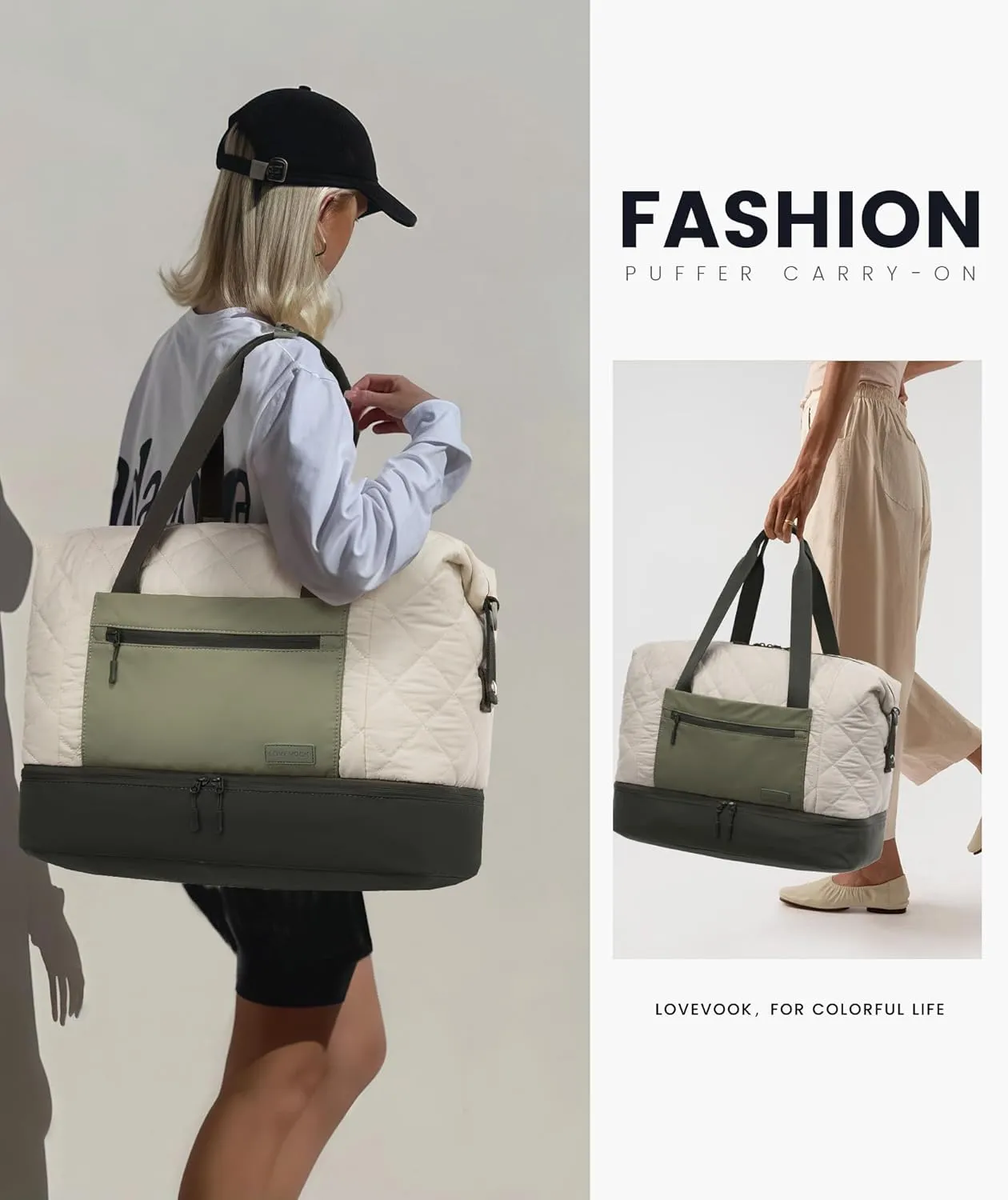 LOVEVOOK Weekender Bags for Women, Puffer Travel Duffel Bags for Woman, Large Hospital Bag for Women Labor Delivery with Shoe Compartment, Carry On Overnight Bag, Personal Item Travel Bag for Airplane