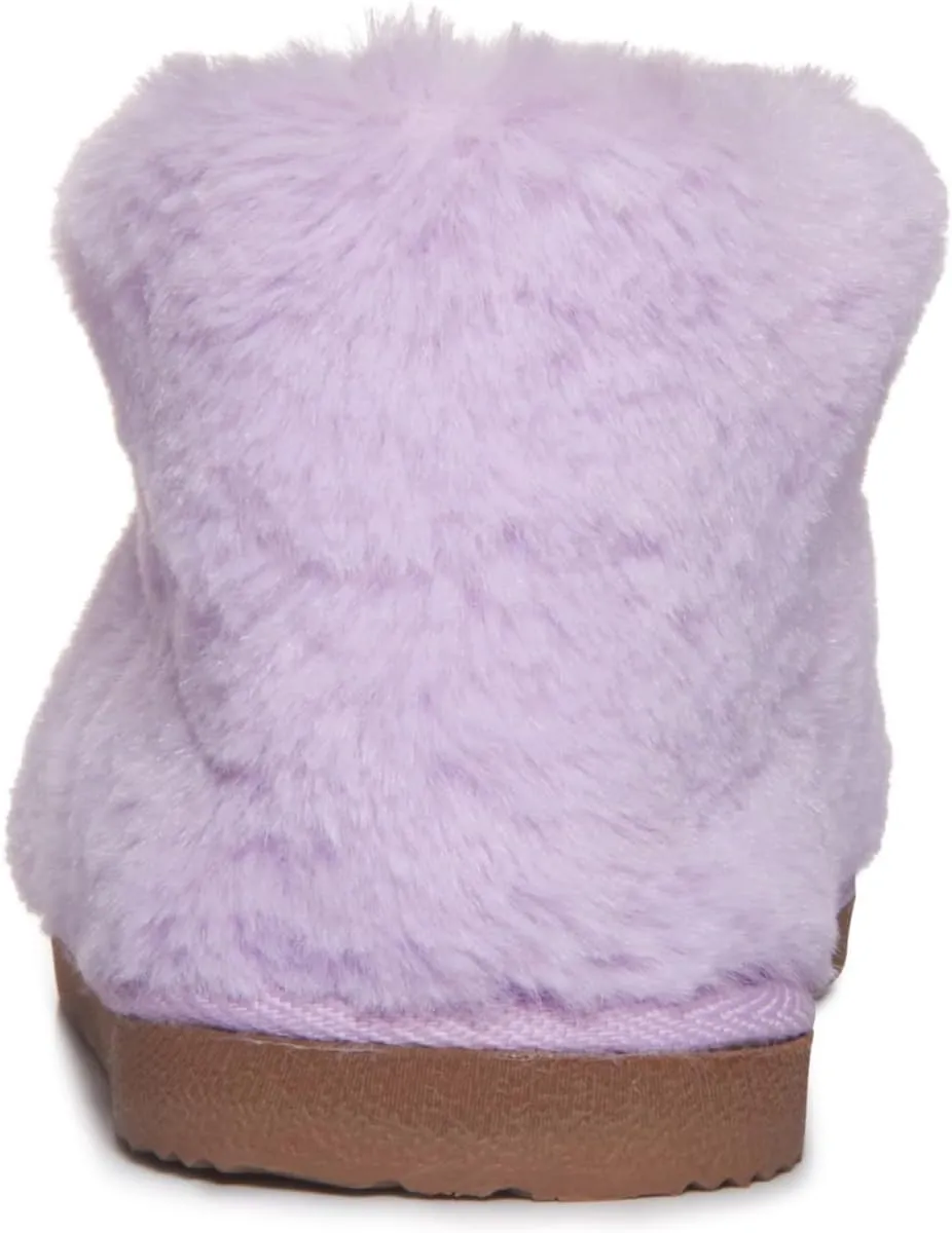 Lucky Brand Girls Plush Bootie Slippers, Fuzzy Rubber Sole Bedroom Slipper Booties, Little Kids Cozy Fluffy House Shoes Boots
