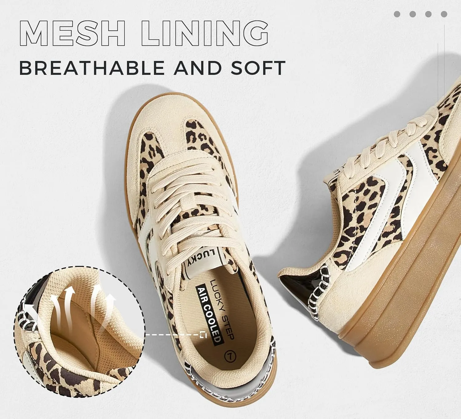 LUCKY STEP Platform Sneakers for Women Fashion Retro Thick Rubber Gum Sole Comfortable Tennis Skate Trainer Classic Walking Shoes Casual Streetwear