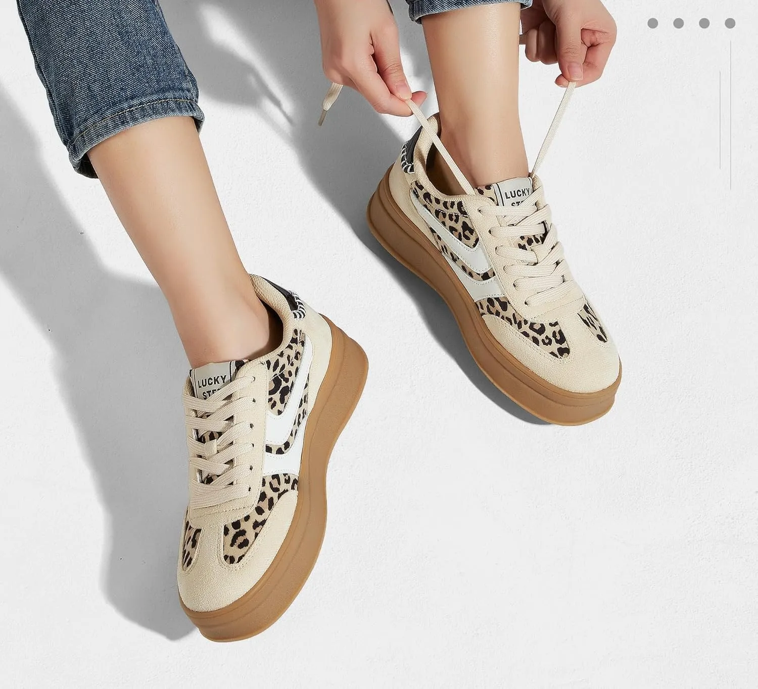 LUCKY STEP Platform Sneakers for Women Fashion Retro Thick Rubber Gum Sole Comfortable Tennis Skate Trainer Classic Walking Shoes Casual Streetwear