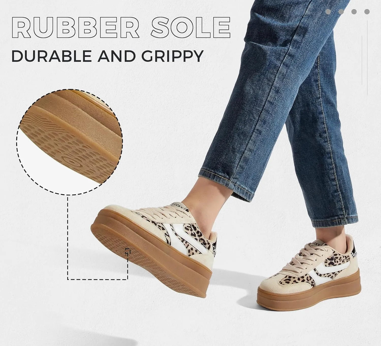 LUCKY STEP Platform Sneakers for Women Fashion Retro Thick Rubber Gum Sole Comfortable Tennis Skate Trainer Classic Walking Shoes Casual Streetwear