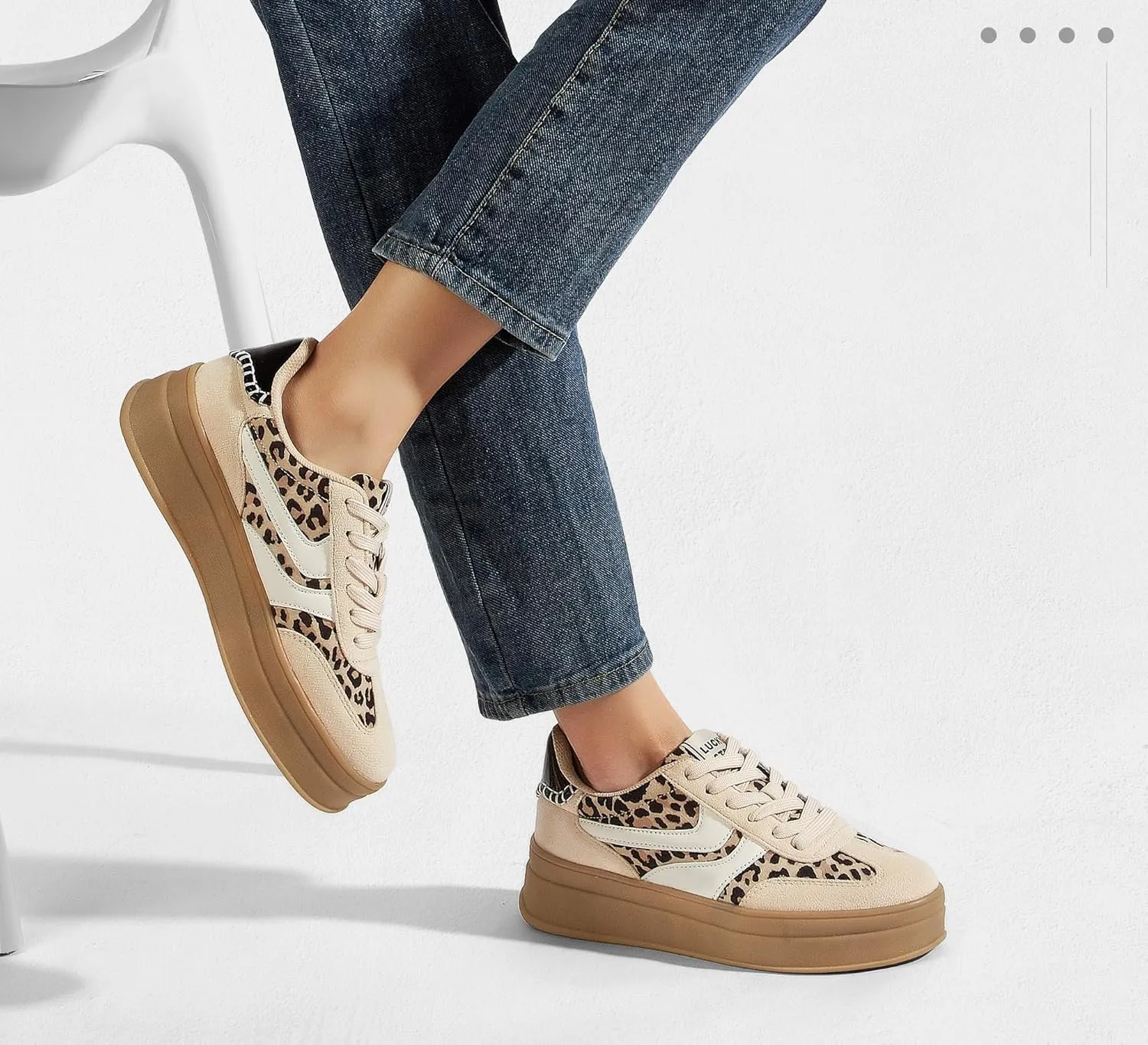 LUCKY STEP Platform Sneakers for Women Fashion Retro Thick Rubber Gum Sole Comfortable Tennis Skate Trainer Classic Walking Shoes Casual Streetwear