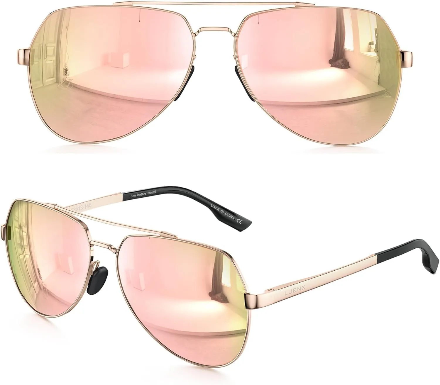 LUENX Aviator Sunglasses for Men Women Polarized New Shades Large Metal Frame - UV 400 Protection