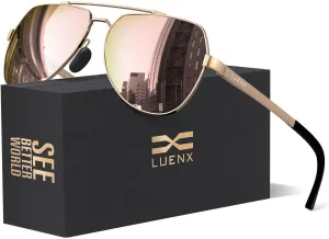 LUENX Aviator Sunglasses for Men Women Polarized New Shades Large Metal Frame - UV 400 Protection
