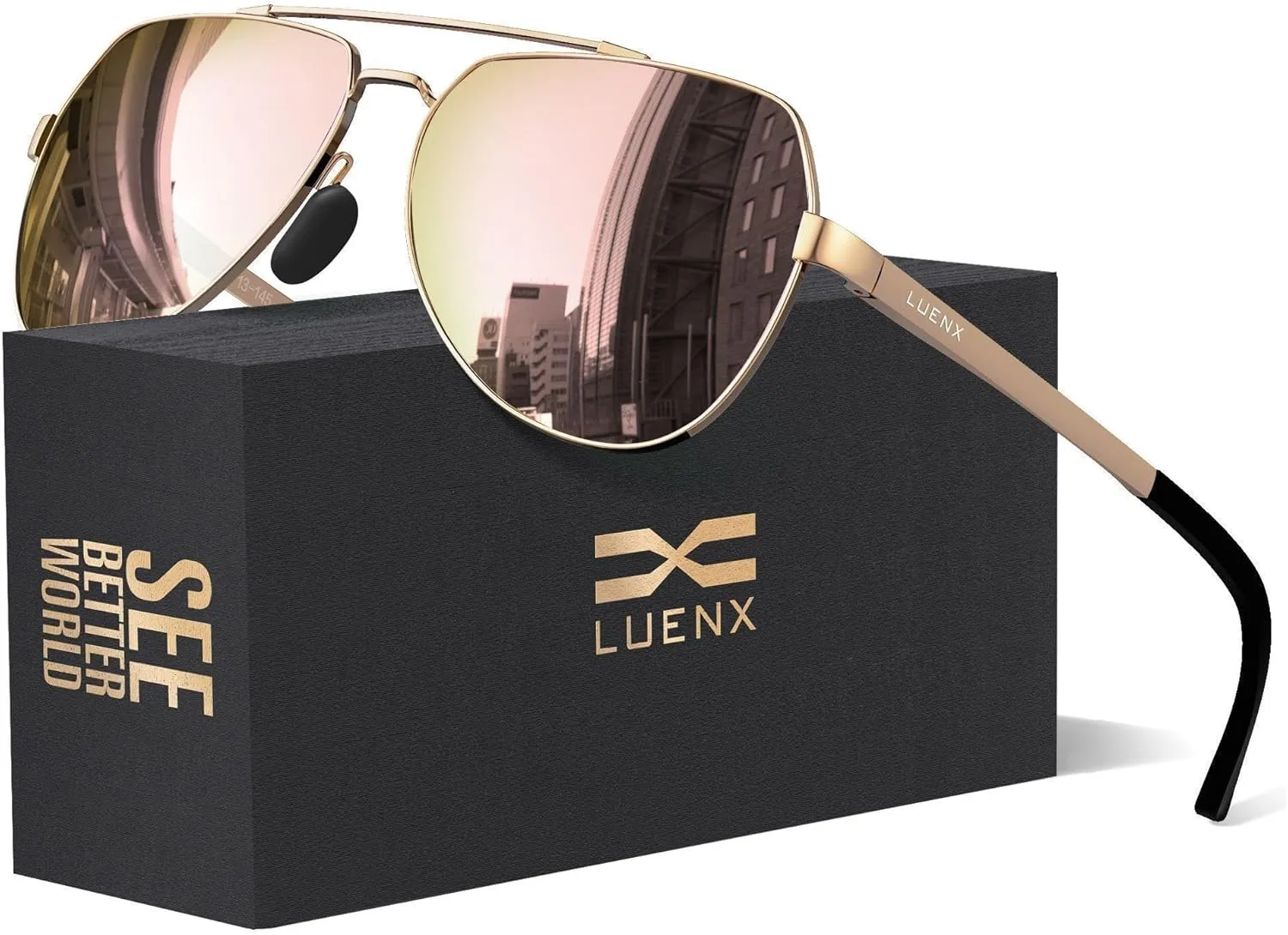 LUENX Aviator Sunglasses for Men Women Polarized New Shades Large Metal Frame - UV 400 Protection