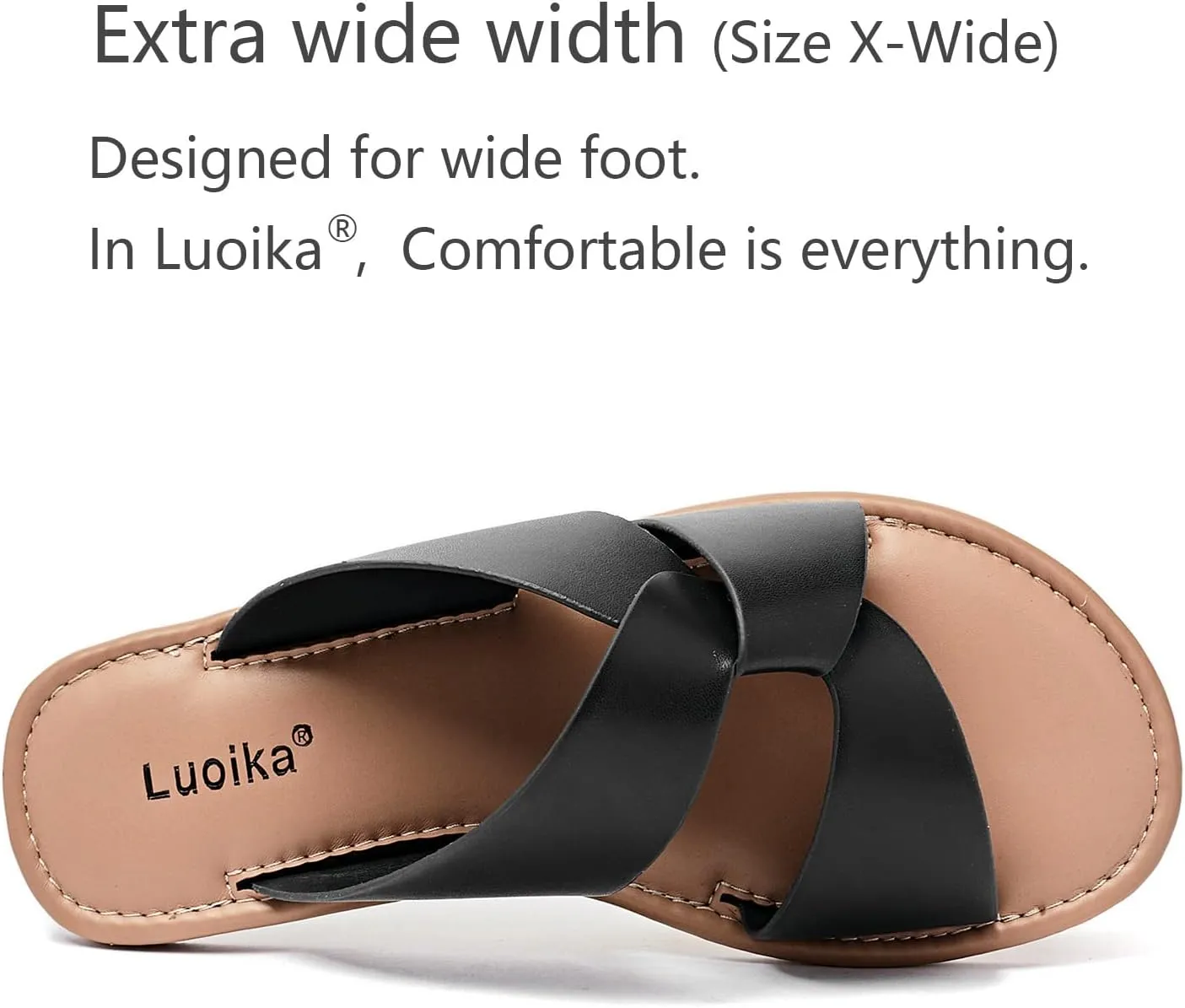 Luoika Women's Wide Width Flat Slides Sandals, Strapy Slide Sandal Slip on Dressy Summer Shoes for Women.