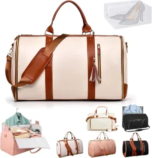Luxe Mega Bag, Jenni Bag Travel Bag With Wheels, PU Leather 2 in 1 Hanging Suitcase Travel Bags, Waterproof Convertible Garment Bags for Travel with Shoe Pouch (White(Without pull rod))