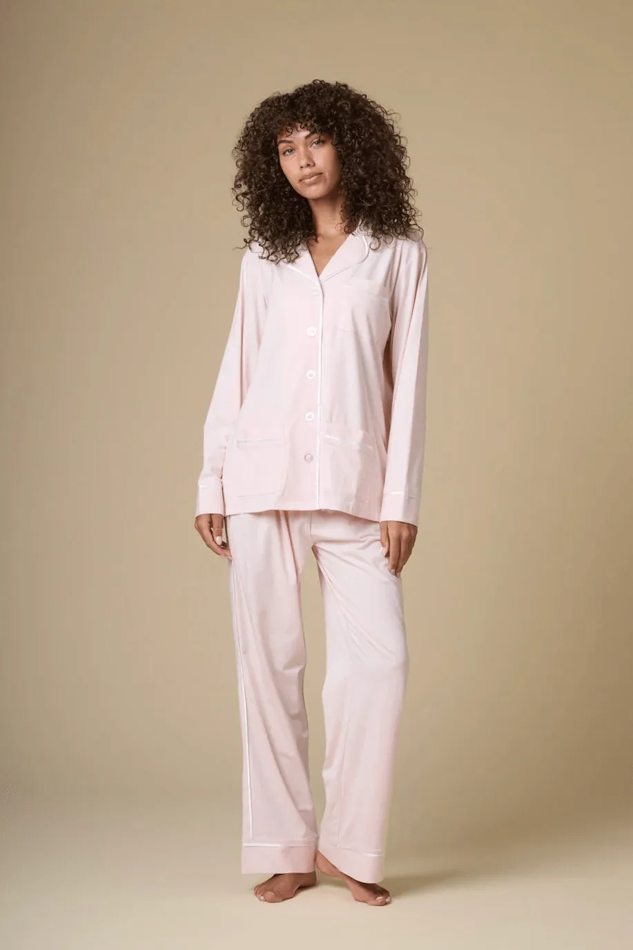 Luxe Stretch Cotton Pajama Set in Pink Peony