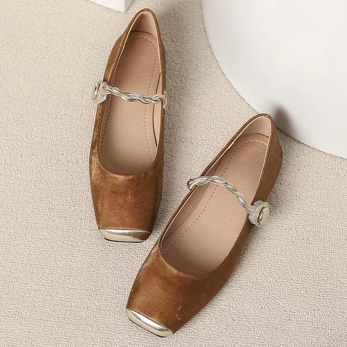 LUXINYU Mary Jane Shoes for Women Square Toe Ankle Straps Ballet Flat Shoes Floral Embroidered Chinese Shoes