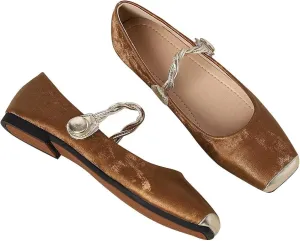 LUXINYU Mary Jane Shoes for Women Square Toe Ankle Straps Ballet Flat Shoes Floral Embroidered Chinese Shoes