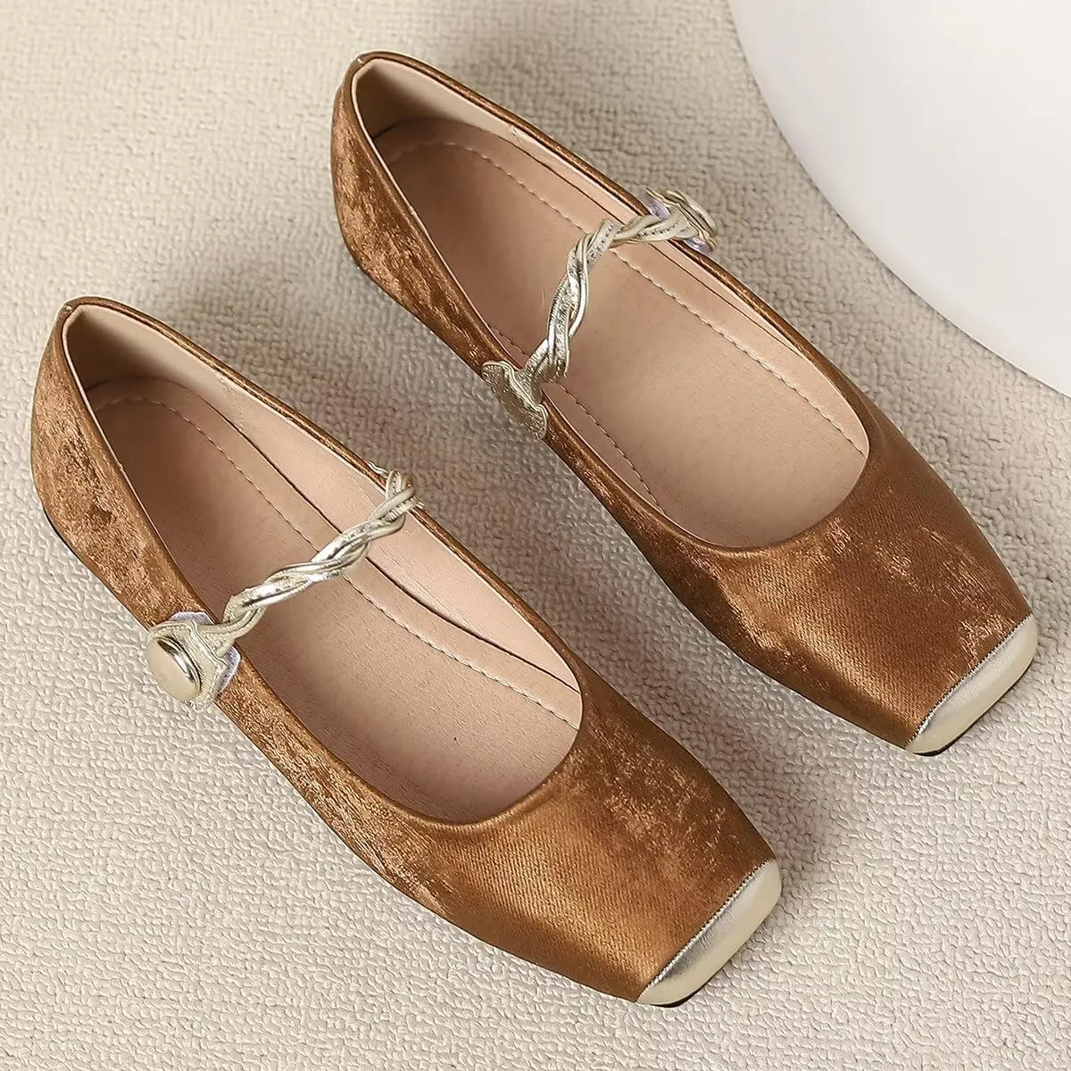 LUXINYU Mary Jane Shoes for Women Square Toe Ankle Straps Ballet Flat Shoes Floral Embroidered Chinese Shoes