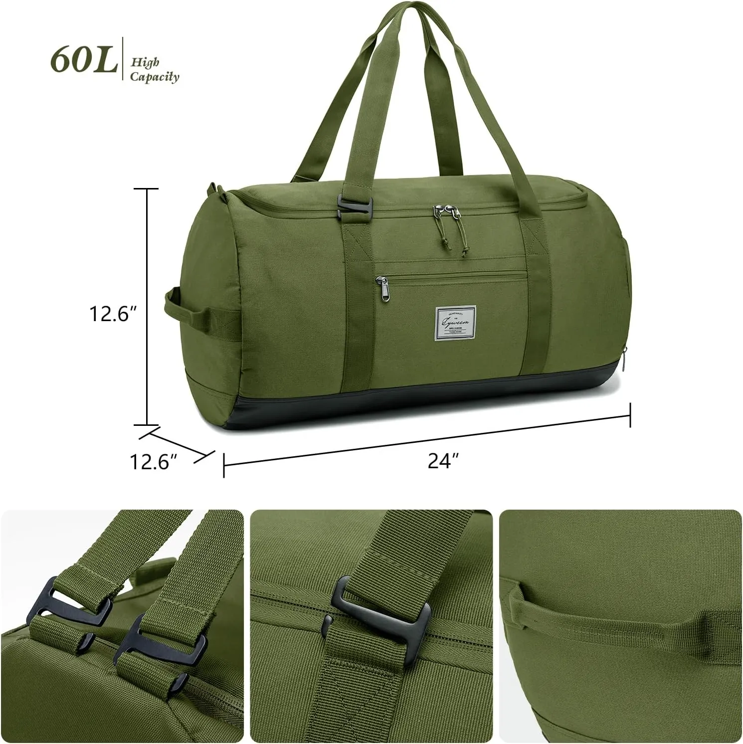 Lyweem 60L Duffle Bag for Men, Large Travel Duffel Bag for Women Lightweight Weekender Overnight Bag with Shoes Compartment Multifunctional Sports Gym Bags, Green