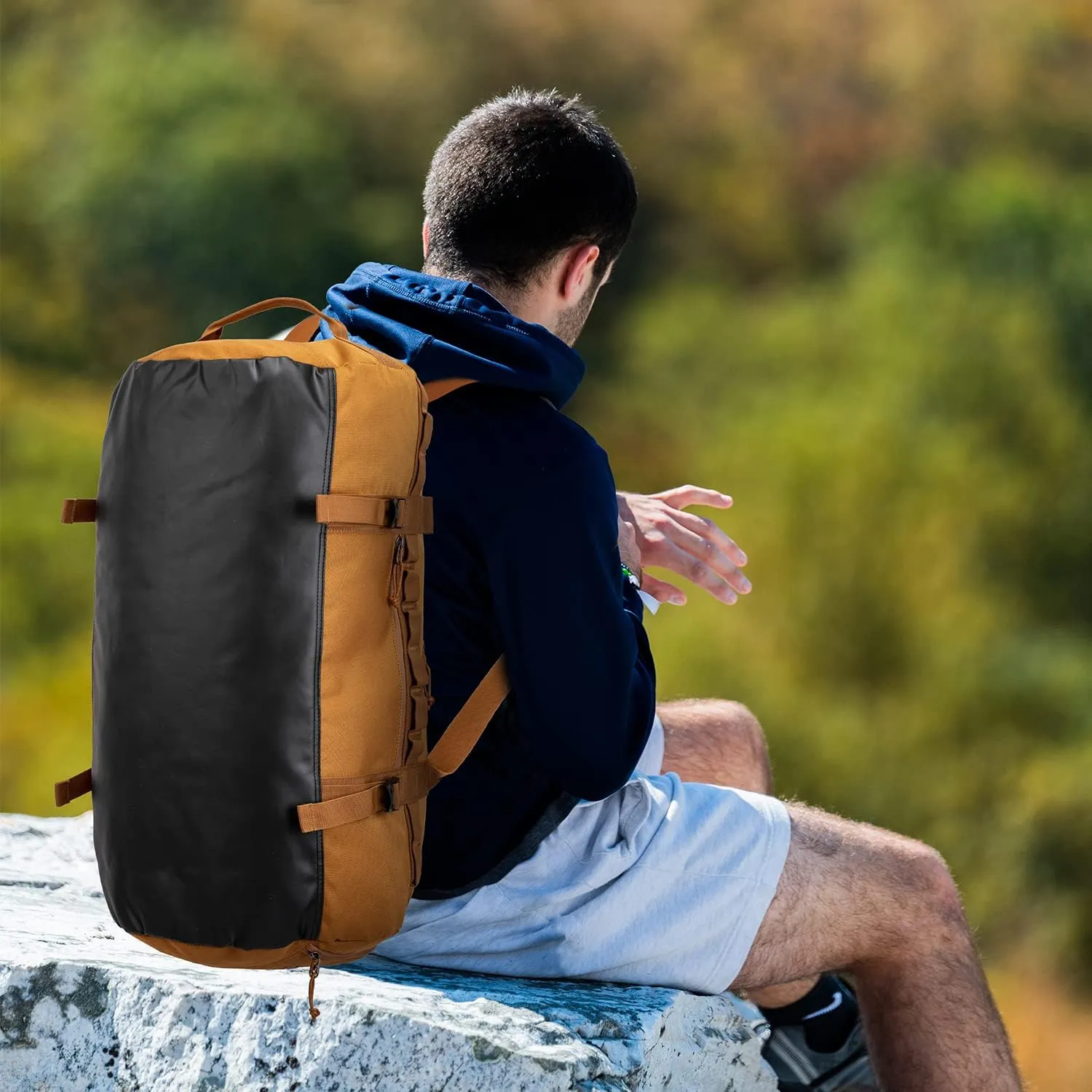 Lyweem 60L Duffle Bag for Men Travel Duffel Bag Large Size for Women Weekender Overnight with Shoes Compartment Multifunctional Gym Bags, Brown