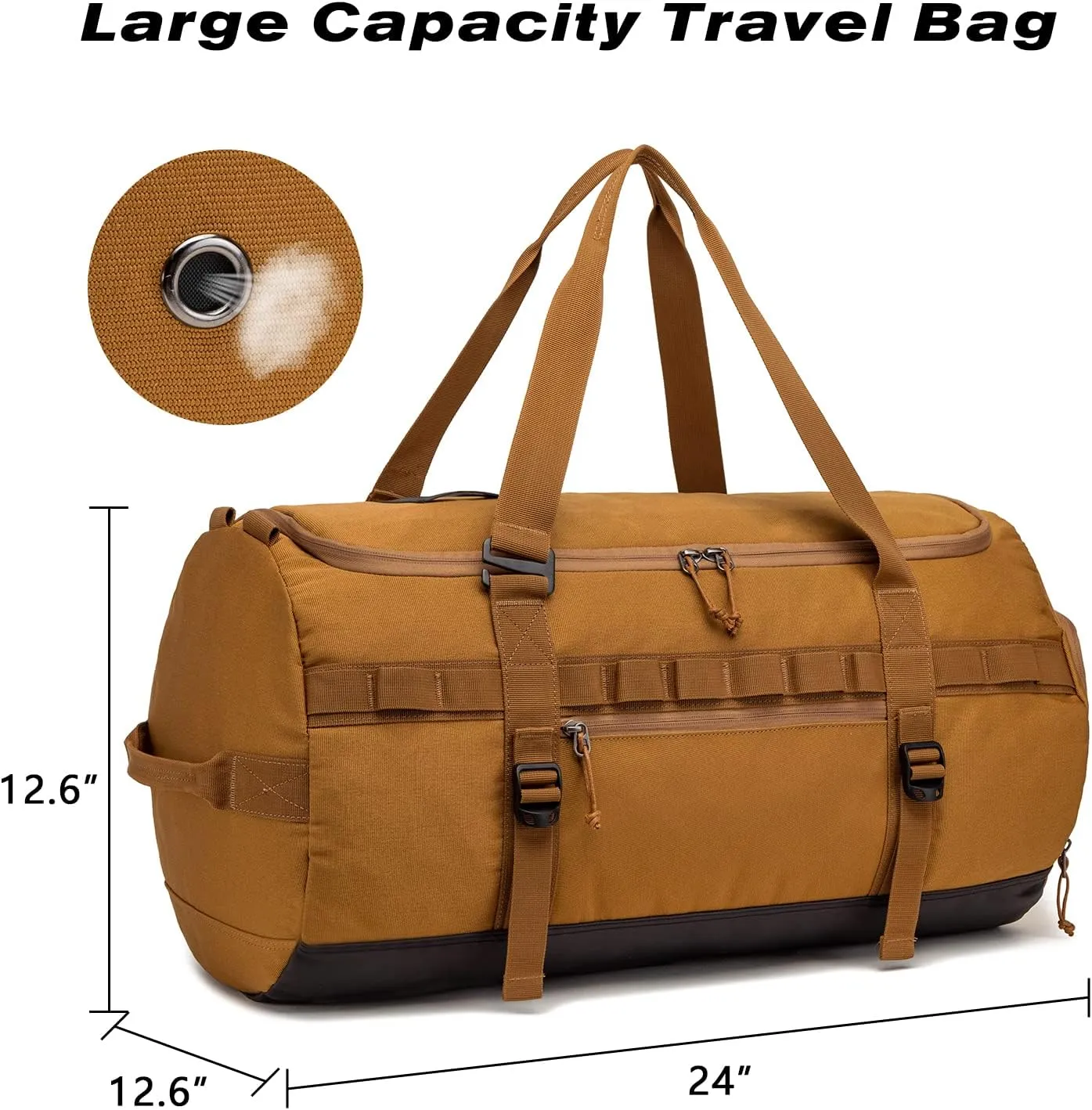 Lyweem 60L Duffle Bag for Men Travel Duffel Bag Large Size for Women Weekender Overnight with Shoes Compartment Multifunctional Gym Bags, Brown