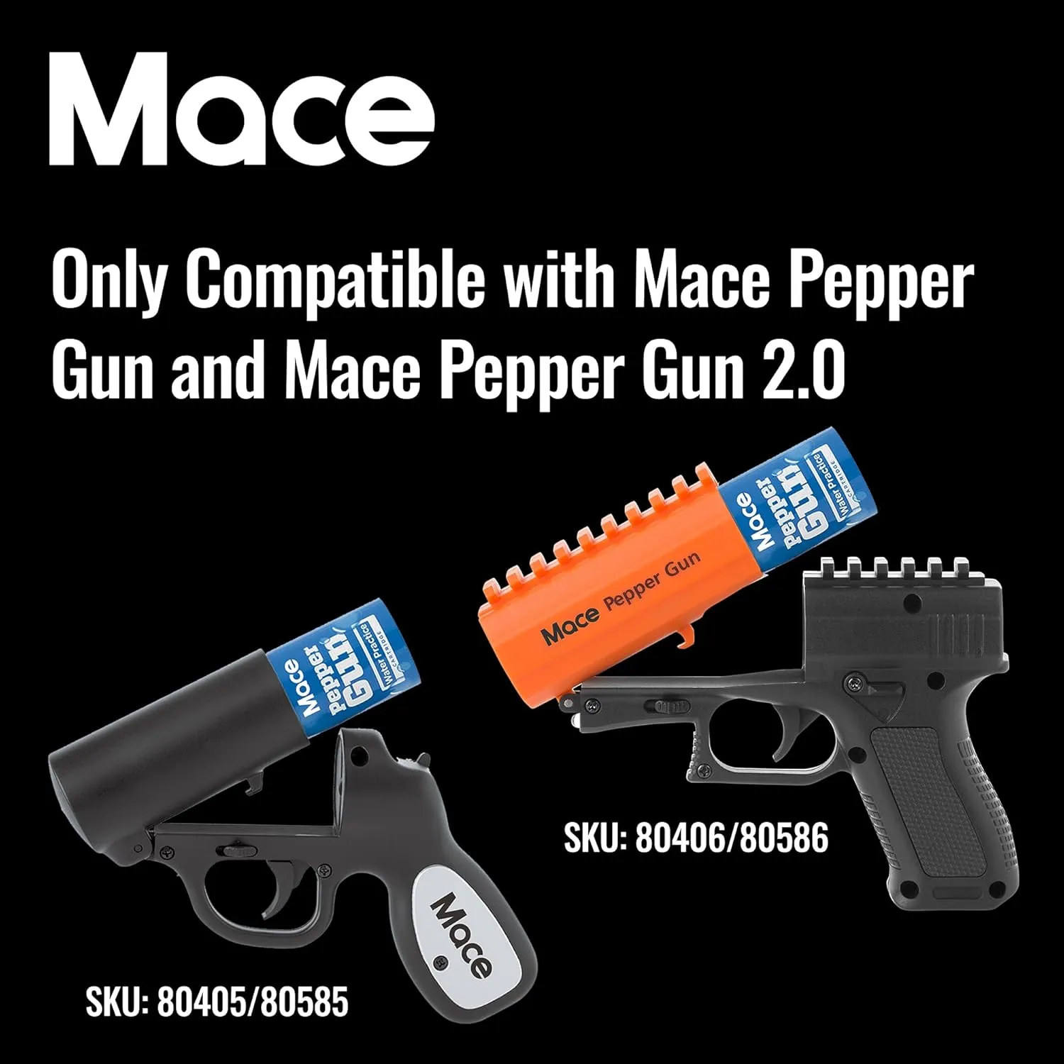 Mace Brand Pepper Spray & Water Trainer Cartridge Refill Set for Mace Pepper Gun 2.0, 0.99 oz/ea, Max Strength 10% OC Pepper Spray Formula, Long Lasting UV Dye