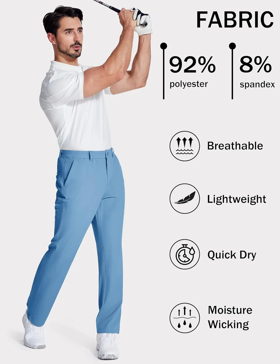 MAGCOMSEN Mens Golf Pants Stretch Dress Pants Quick Dry Water Resistant Lightweight Flat Front Work Pants Moisture Wicking